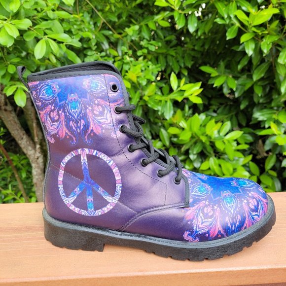 Yes We Vibe Shoes - SOLD: Yes We Vibe Psychedelic Doc Martin Style Boots 39 Mandala Peace Festival